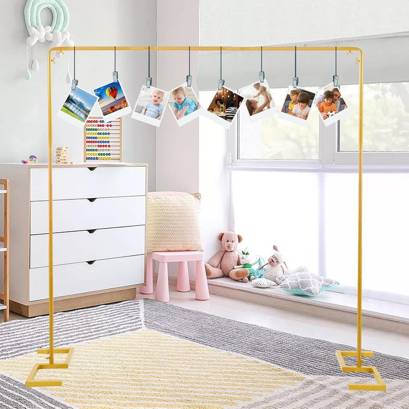 ParseBio 8.2FT x 8FT Backdrop Stand Heavy Duty with Base, Gold Portable Adjustable Pipe and Drape Backdrop Stand Kit, Over The Table Rod Stand with Clamps, Square Metal Arch Party Frame for Birthday Decor - Image 5